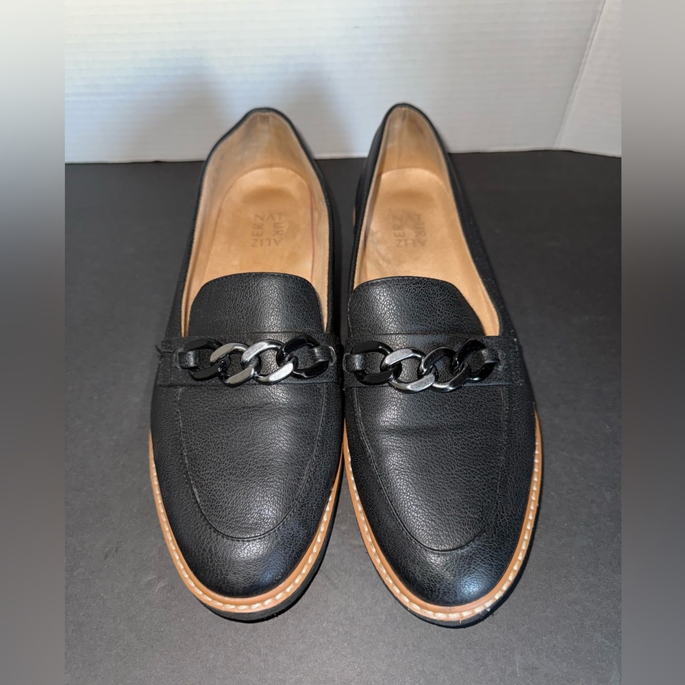 Naturalizer Emmal Silver Black Chain Platform Penny Loafer 12 Comfort Business - Picture 3 of 11
